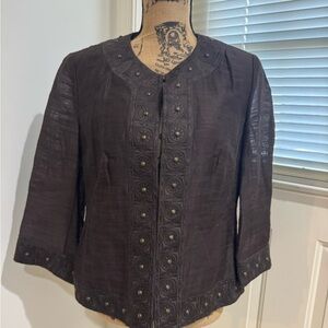 Anne Klein Dark Brown light cotton silk blend jacket size 10